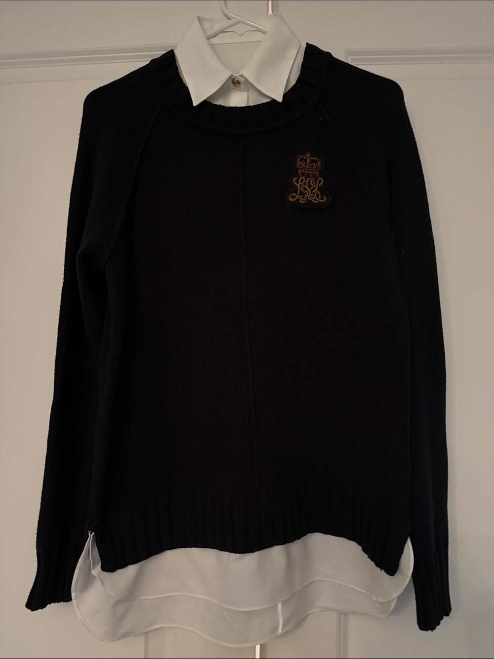 Lauren by Ralph Lauren Black Women's Crewneck Sweater with Embroidered Crest